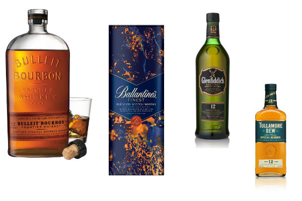 Para los amantes del Whisky: Bulleit Bourbon, Ballantines Edición Limitada, Glenfiddichy Tullamore Dew