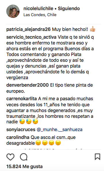 Comentarios publicados por seguidores de @nicolelulichile en Instagram