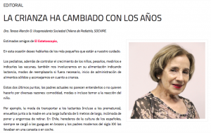 Columna publicada por Dra. Teresa Alarcón O. Vicepresidenta Sociedad Chilena de Pediatría, SOCHIPE en revista de pediatría "El Estetoscopio"