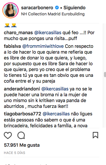 Comentario de Iker Casillas a su mujer en Instagram