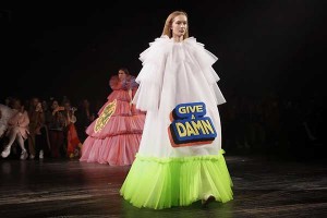 A model presents a creation by Viktor and Rolf during the 2019 Spring