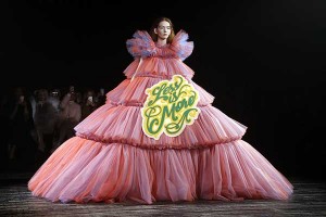 A model presents a creation by Viktor and Rolf during the 2019 Spring