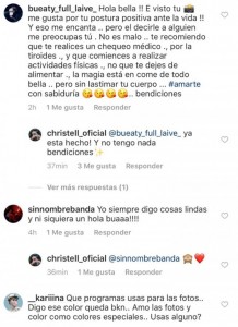 Comentarios publicados en Instagram de @christell_oficial