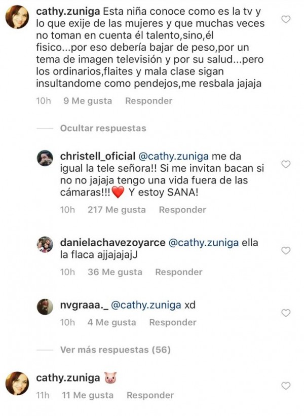 Comentarios publicados en Instagram de @christell_oficial